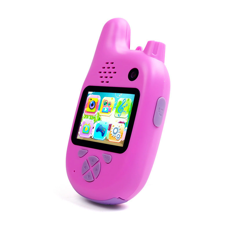Un juguete infantil que combina un walkie-talkie y una cámara.