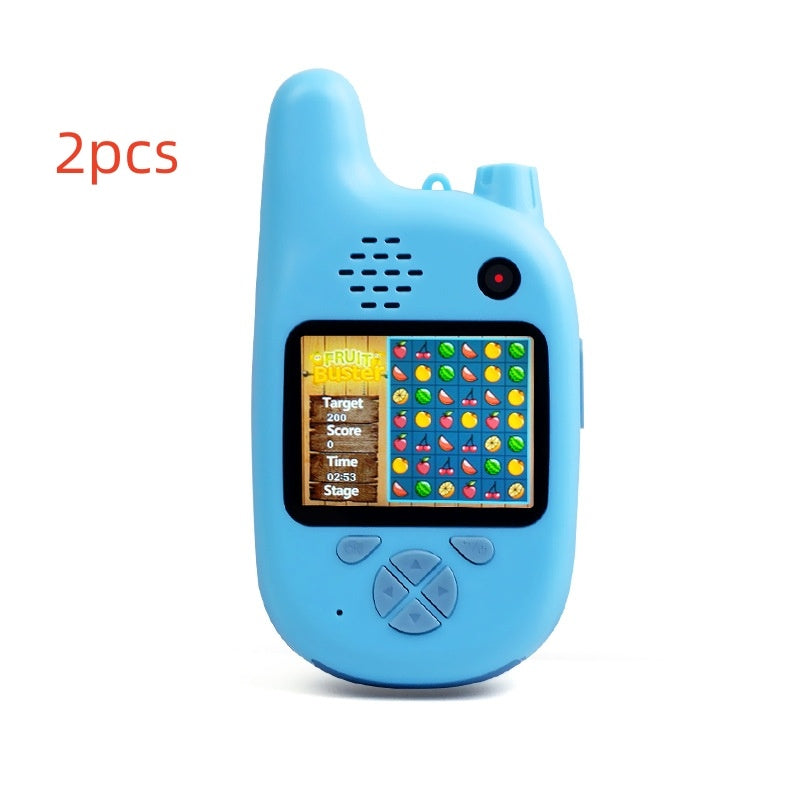 Un juguete infantil que combina un walkie-talkie y una cámara.